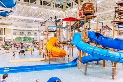 Indoor waterpark slides and pools