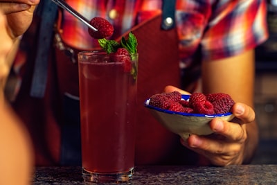 Enjoying raspberry cordial at the café