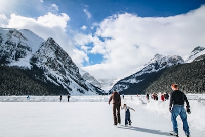 Winter lake walking on ice