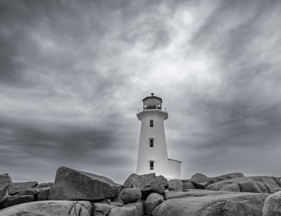 Photograph lighthouse and rocks